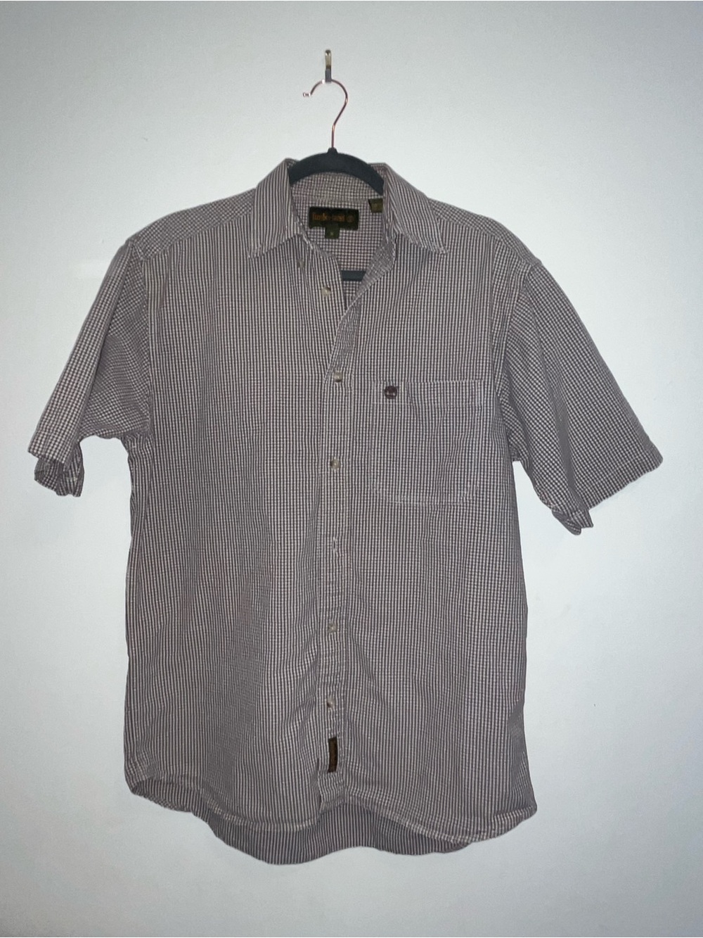 Timberland Short-Sleeve Check Button-Up Shirt - Brown & White